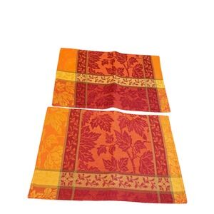 Bardwil Linens Montvale Placemats Set of 2 Fall Autumn Leaf Gold Red 13x19 NEW